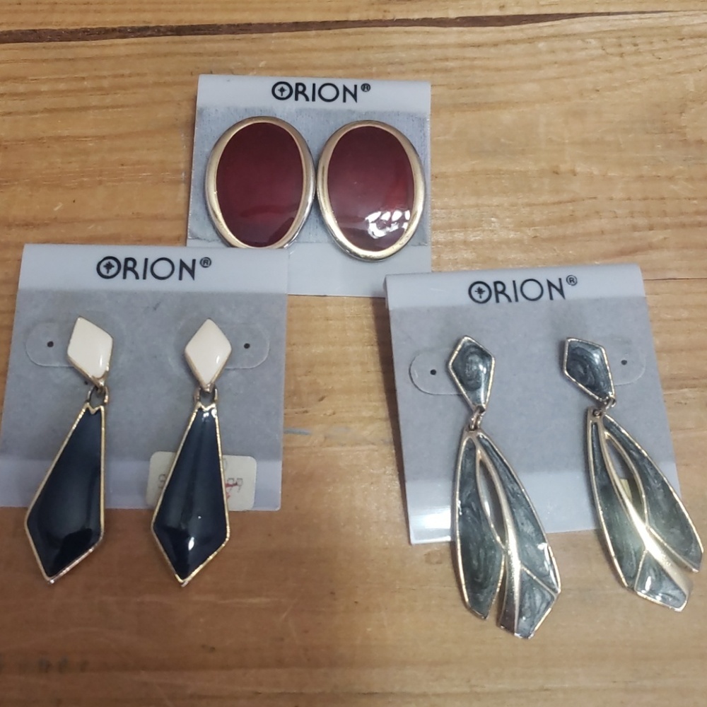 3 pair, Orion,  pierced vintage earrings